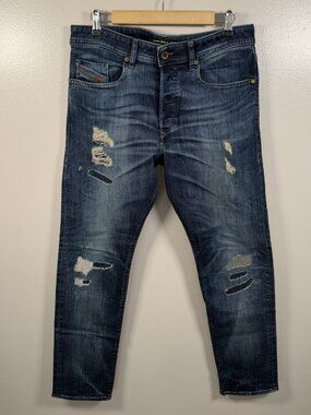 Diesel Buster Slim Tapered Jeans Mens Size 32x30 Distressed Dark Wash
